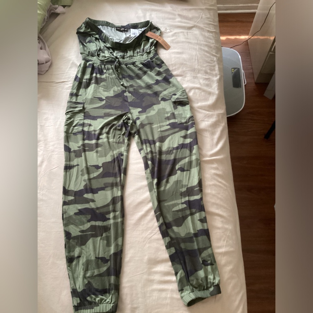 Almost Famous Camouflage Jumpsuit - Green and Black